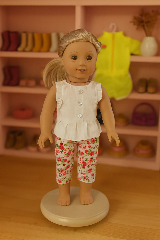 White Shirt and Floral Capri Pants fits