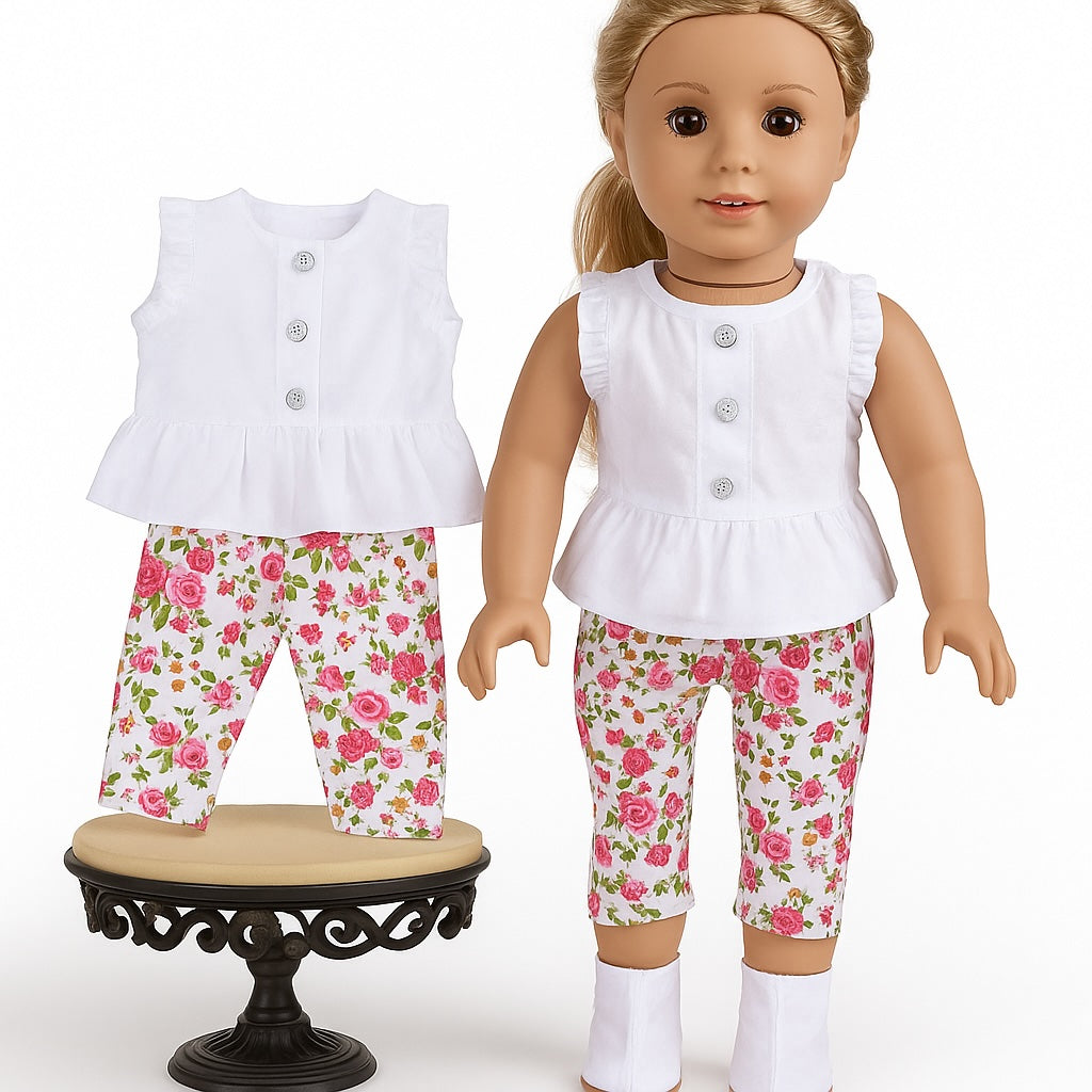 White Shirt and Floral Capri Pants fits