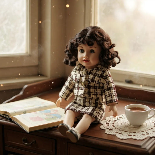 Brown/White Plaid Knit Suit Outfit 18inch Doll w/Satin Trimmed Ballet Shoes (Wig Not Included)