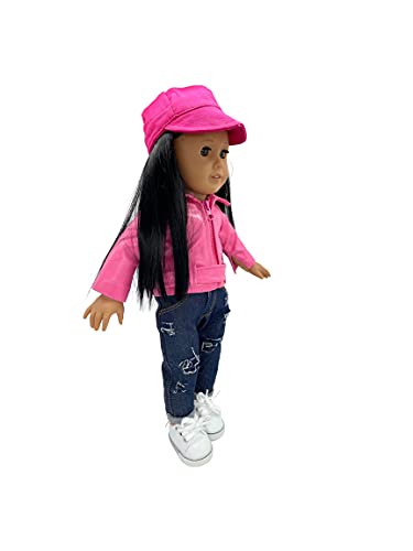 2 Piece Jacket and Jeans, 1 Wig Hat, 1 Pair of Sneakers for 18inch Doll