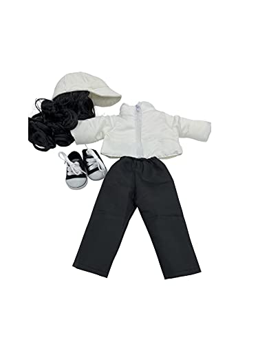 White Puffy Jacket w/Jeans, Baseball Cap w/Wig Attached, fits 18 inch Doll