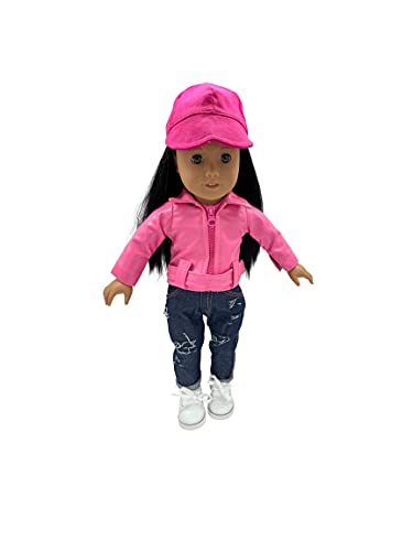 2 Piece Jacket and Jeans, 1 Wig Hat, 1 Pair of Sneakers for 18inch Doll