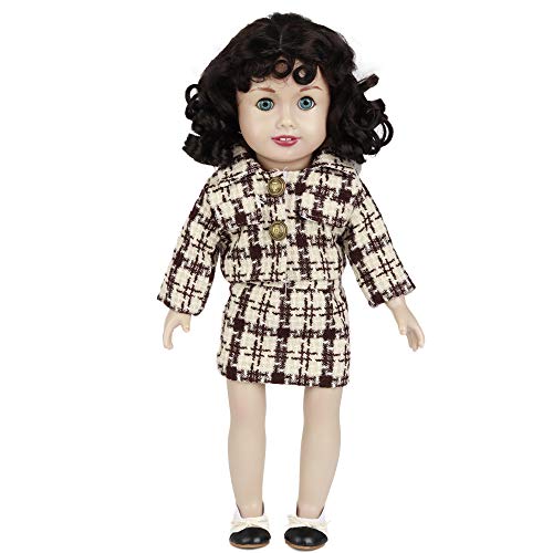Brown/White Plaid Knit Suit Outfit 18inch Doll w/Satin Trimmed Ballet Shoes (Wig Not Included)