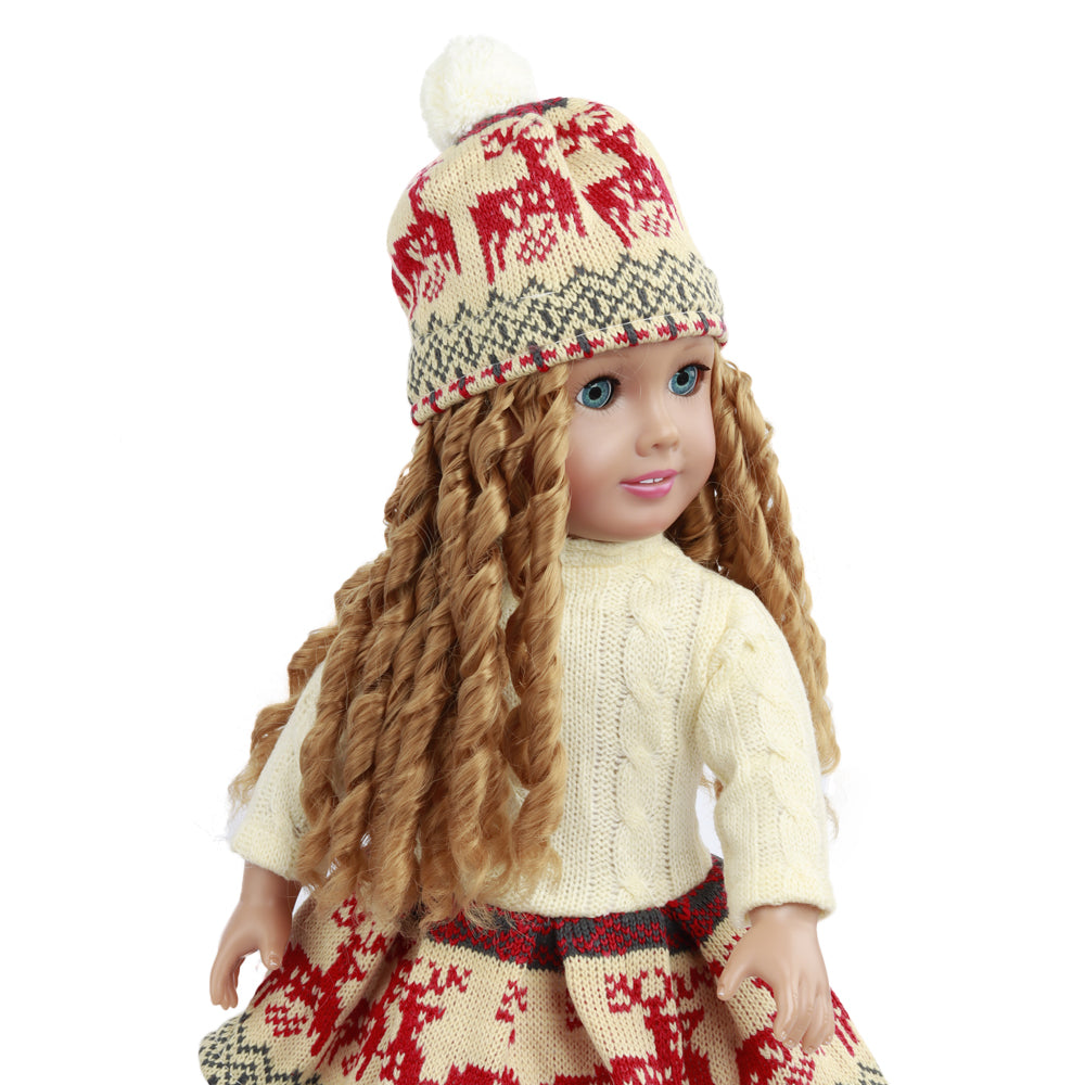 Knit Reindeer Dress with Hat Wig, fits 18inch Doll