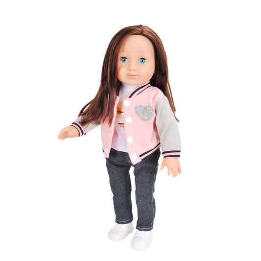 3 Piece Outfit-1 Pink Baseball Jacket, fits 18inch Doll