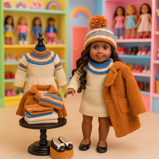 Tan Knit Dress w/Hat Wig 18inch Doll