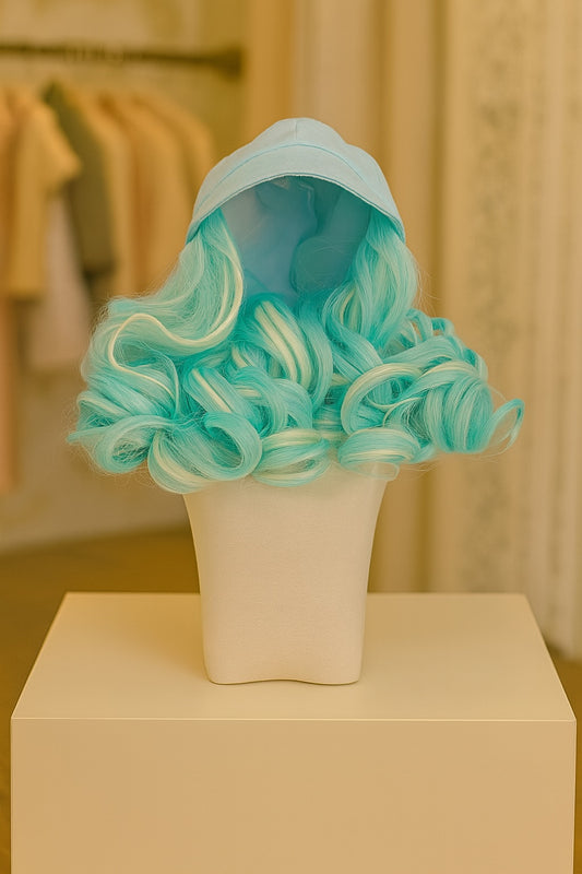 Turquoise Cap w/Turq and White Hair fits 18in Doll