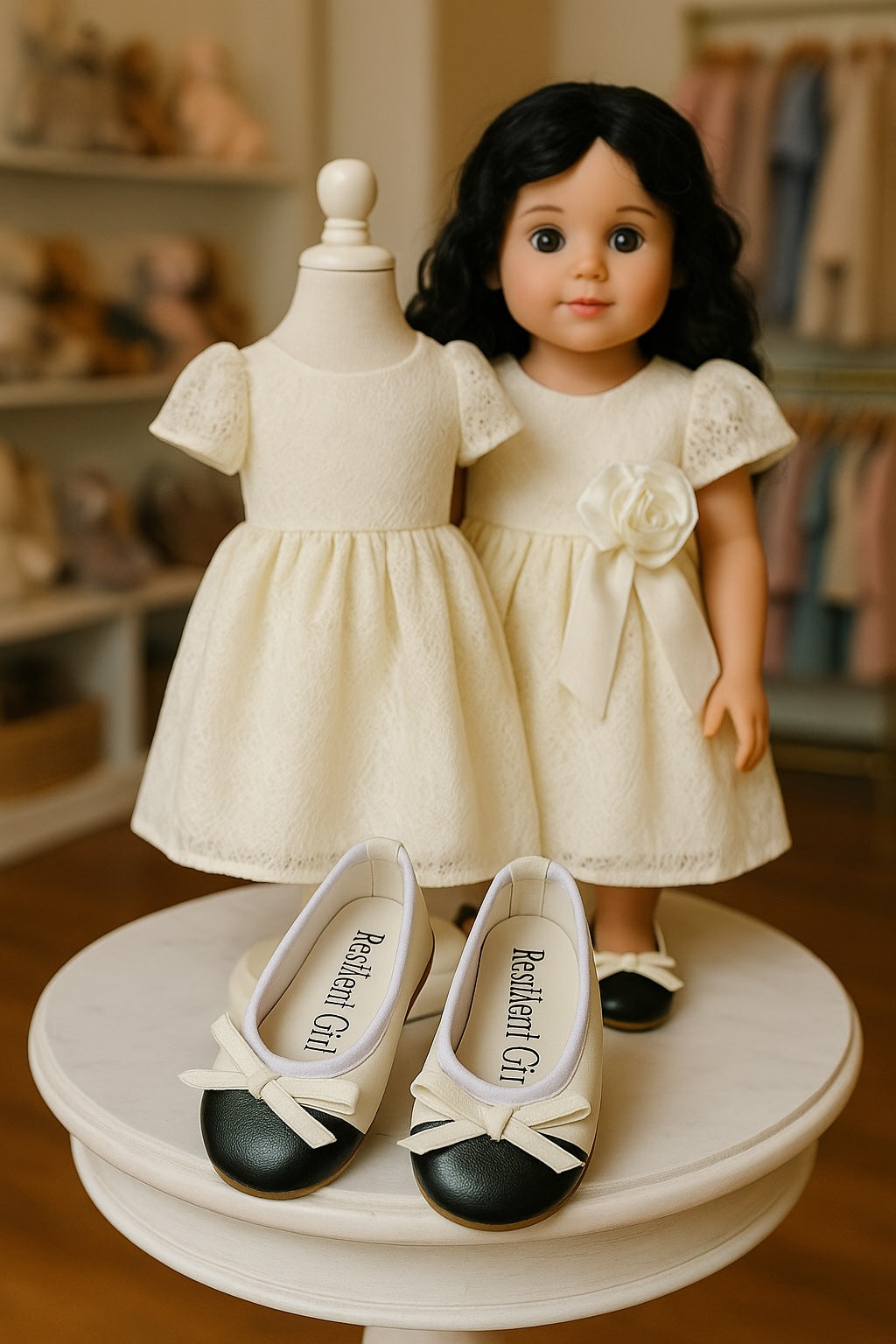Ivory and Black Ballet Slippers-Shoes (clothes and doll not included)