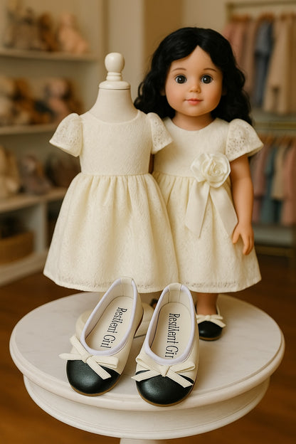 Ivory and Black Ballet Slippers-Shoes (clothes and doll not included)