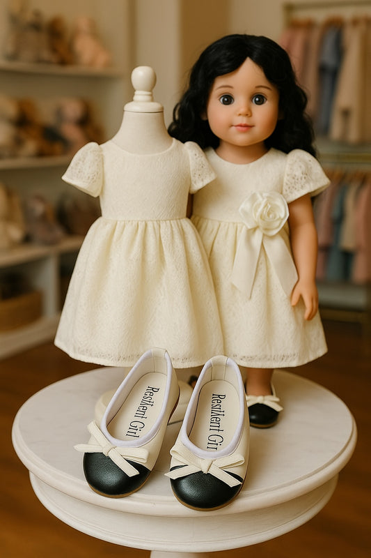 Ivory and Black Ballet Slippers-Shoes (clothes and doll not included)