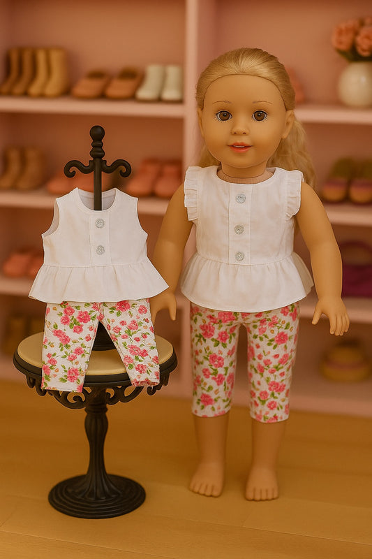 White Shirt and Floral Capri Pants fits