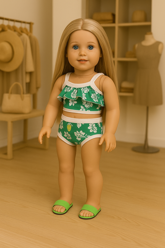 Two Piece Aqua and White Bathing Suit