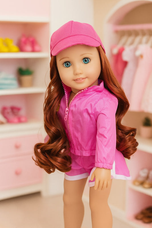 Baseball Wig Cap w/Auburn Curly Hair fits