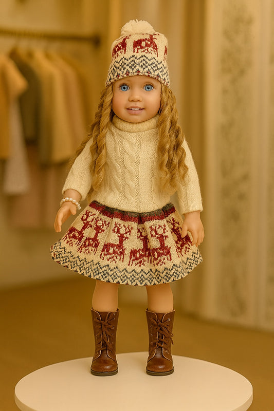 Knit Reindeer Dress with Hat Wig, fits 18inch Doll