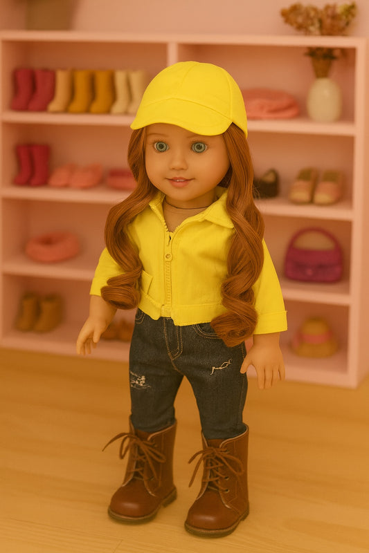 Yellow Baseball Wig Cap w/Curly Hair, 2 Piece Jacket