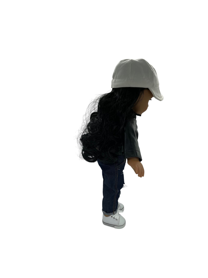 White Baseball Wig Cap w/Curly Hair