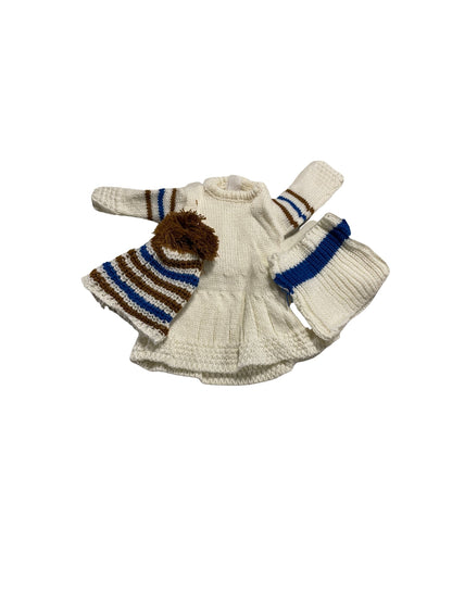 Resilient Girl 5 Pieces - Knit Dress,  w/Collar w/Hat, Faux Fur Coat and Slip on Shoes