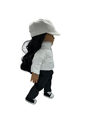 White Puffy Jacket w/Jeans, Baseball Cap w/Wig Attached, fits 18 inch Doll