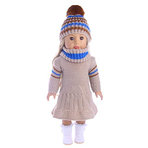 Tan Knit Dress w/Hat Wig 18inch Doll