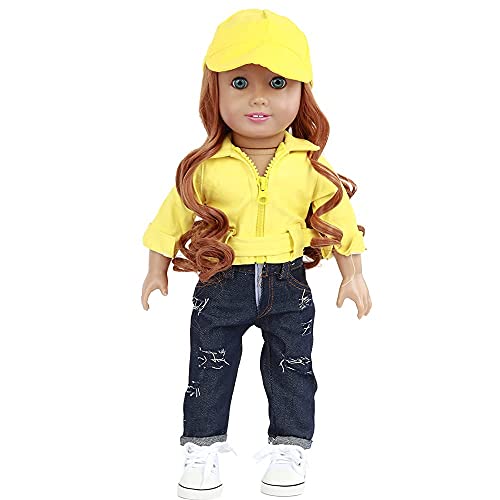 Yellow Baseball Wig Cap w/Curly Hair, 2 Piece Jacket