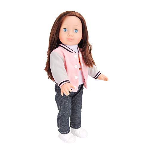 Resilient Girl: 3 Piece Outfit-1 Pink Baseball Jacket, 1 White Shirt, 1 Blue Jean, fits 18inch Doll. Sneakers Sold Separately (Doll not Included)