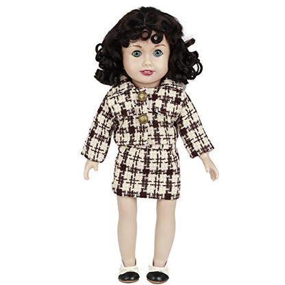 Brown/White Plaid Knit Suit Outfit 18inch Doll w/Satin Trimmed Ballet Shoes (Wig Not Included)