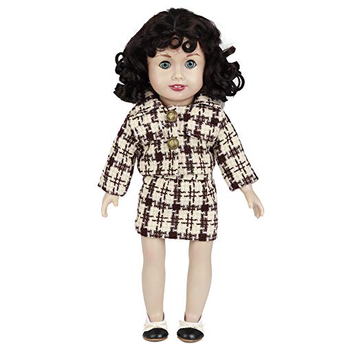 Brown/White Plaid Knit Suit Outfit 18inch Doll w/Satin Trimmed Ballet Shoes