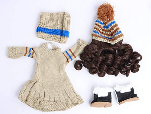 Tan Knit Dress w/Hat Wig 18inch Doll