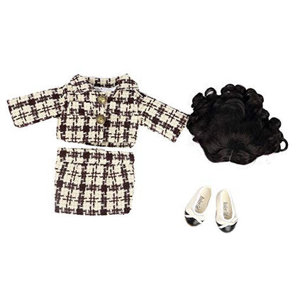 Brown/White Plaid Knit Suit Outfit 18inch Doll w/Satin Trimmed Ballet Shoes (Wig Not Included)