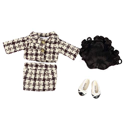 Brown/White Plaid Knit Suit Outfit 18inch Doll w/Satin Trimmed Ballet Shoes