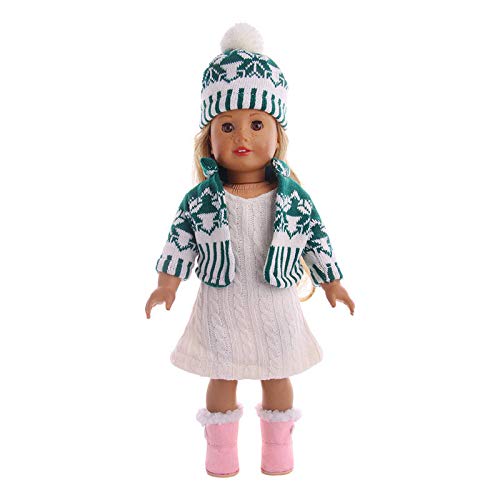 Winter Knit Outfit with Green Cardigan, Pom-Pom Hat & Boots – Fits 18-Inch Dolls