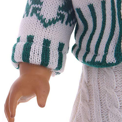 Winter Knit Outfit with Green Cardigan, Pom-Pom Hat & Boots – Fits 18-Inch Dolls