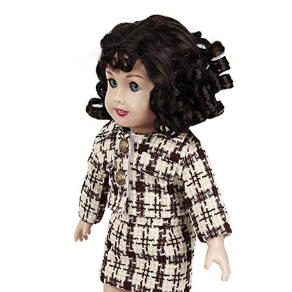 Brown/White Plaid Knit Suit Outfit 18inch Doll w/Satin Trimmed Ballet Shoes (Wig Not Included)