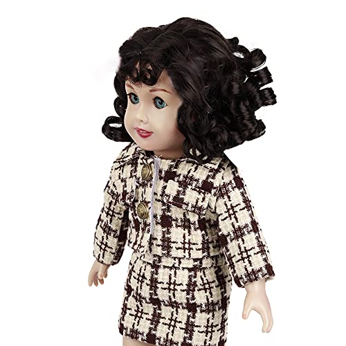 Brown/White Plaid Knit Suit Outfit 18inch Doll w/Satin Trimmed Ballet Shoes