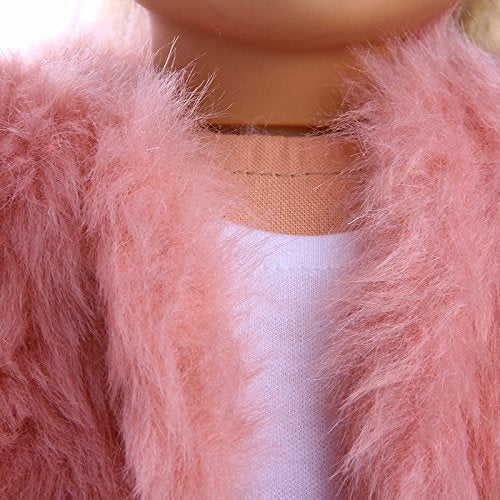 Pink Faux Fur Vest with White Shirt and Denim Skirt