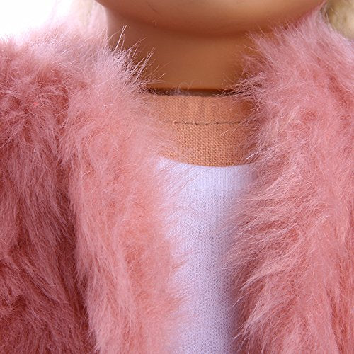 Pink Faux Fur Vest with White Shirt and Denim Skirt