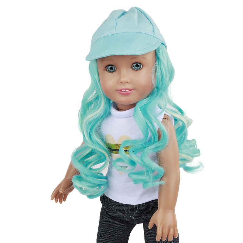 Turquoise Cap w/Turq and White Hair fits 18in Doll