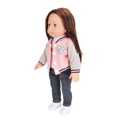 3 Piece Outfit-1 Pink Baseball Jacket, fits 18inch Doll