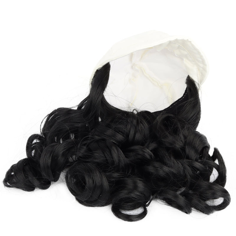 White Baseball Wig Cap w/Curly Hair