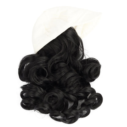 Black Faux Leather Jacket with Belt and 1 pair of Blue Jeans, 1 pair of Sneakers and White Baseball Wig Cap w/Curly Hair