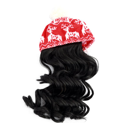 Red & White Knit 2-Piece Outfit, Hat with Hair Attached, Fits 18 Inch Doll